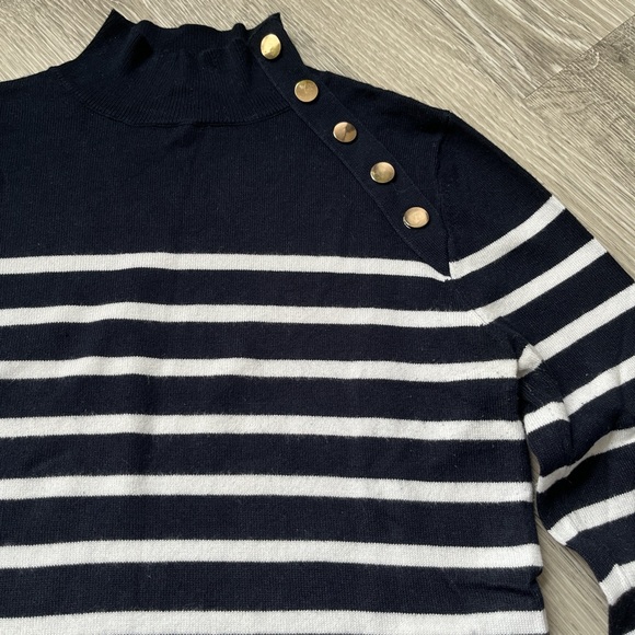Springfield Striped Mock Turtleneck Sweater in Navy and White, Size 0 - Picture 3 of 7